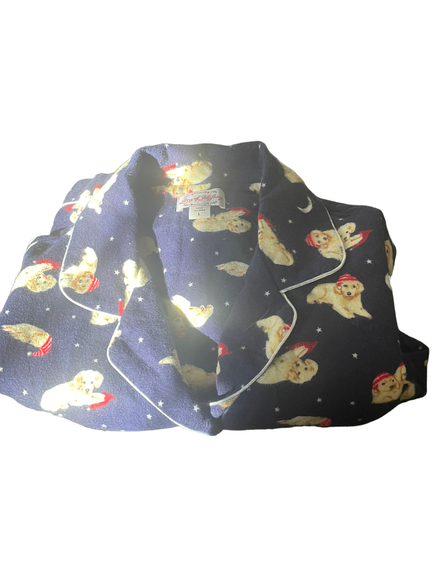 Lanz of Salzburg Pajama Top Women's Size Large Navy Blue Flannel Dog Print B - Picture 1 of 7